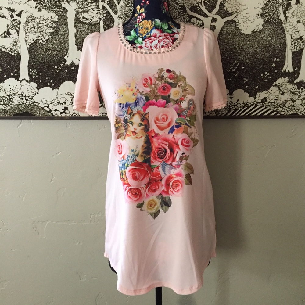 Deep or Shallow Pink Kitten and Roses Mini Dress
